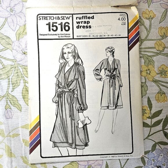 UNCUT Vintage 80s Sewing Pattern Stretch & Sew 1516 Bust Sizes 28-44 - Picture 1 of 3